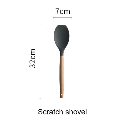 Silicone Kitchen Tools Cooking Sets Soup Spoon Spatula Non-stick Shovel with Wooden Handle Special Heat-resistant Design