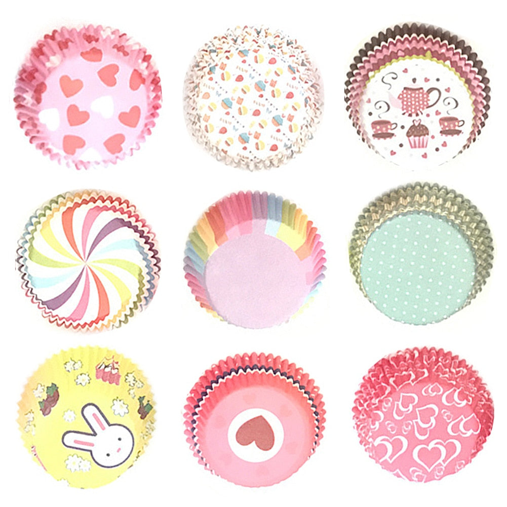 100PCS Color Printing Muffin Cases Paper Cups Cake Cupcake Liner Baking Mold Paper Cake Party Tray Cake Decorating Tool TSLM2