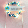 1Pcs Flower Wreath Cake Topper LED Glowing Happy Birthday Party Baby Shower Decoration DIY Baking Cake Top Flags Insert Supplies