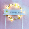 1Pcs Flower Wreath Cake Topper LED Glowing Happy Birthday Party Baby Shower Decoration DIY Baking Cake Top Flags Insert Supplies