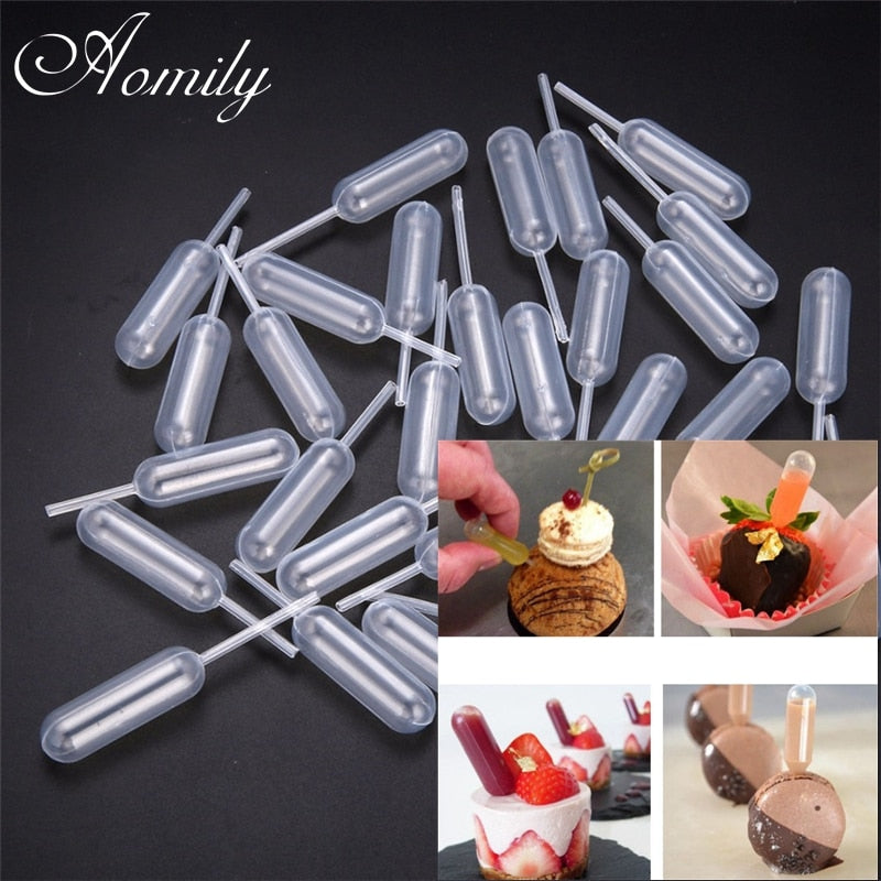 Aomily 50pcs/Set Ice Cream Jelly Milkshake Droppers Pipette Straw Dropper Disposable Straw Cupcake Mousse Macaron Baking Tools